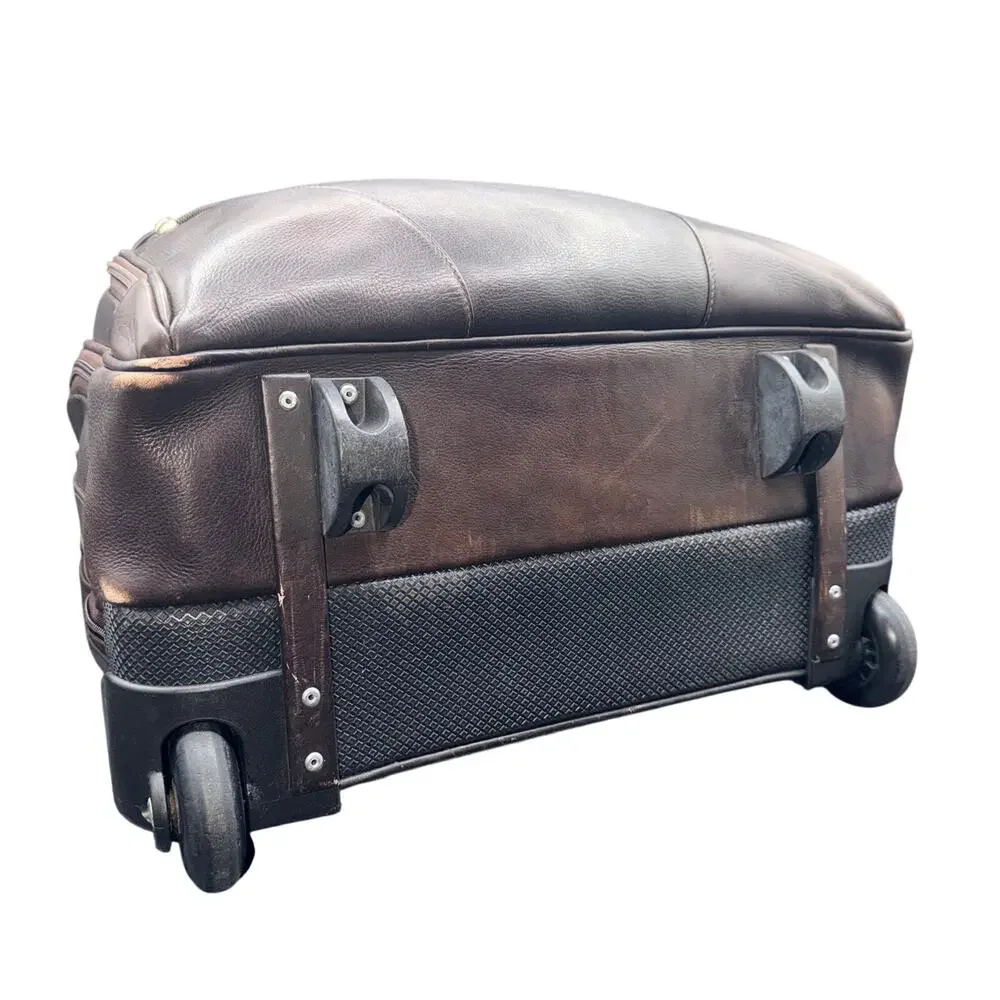 Piel Leather Rolling Laptop Briefcase Brown Wheeled Carry On Travel Bag